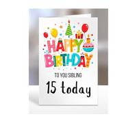 15th birthday card for Sibling, gifts for girl, girls, boy, boys, gift, presents, female, male, him, her, Happy birthday to you, 15 years old today, A5-162o_32