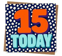 15th Birthday Card for Teen, Fun Colourful Dot Design with Large Bold Numbers and '15 Today' Message