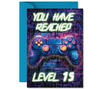 15th Birthday Cards for Boys Girls - Neon Video Gamer - Happy Birthday Card for 15 Year Old Boy Girl Granddaughter Brother Grandson Daughter, A5 Bday Greeting Cards