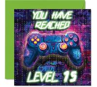 15th Birthday Cards for Boys - Neon Video Gamer - Happy Birthday Card for 15 Year Old Boy Grandson Nephew Cousin Brother, 145mm Bday Greeting Cards