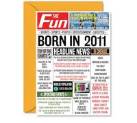 14th Birthday Cards for Girls Boys - Born In 2011 Newspaper - Happy 14 Birthday Card for Daughter Son Cousin Vintage Retro Back In 2011, A5 Bday Greeting Cards