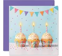 15th Birthday Cards for Girls Boys - Birthday Cupcakes - Happy Birthday Card for 15 Year Old Girl Boy Grandson Cousin Son Niece, 145mm Bday Greeting Cards