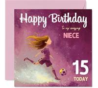 15th Birthday Cards for Niece - Football Girl - Happy Birthday Card for 15 Year Old Girl Niece Family, 145mm Bday Greeting Cards