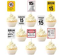 15th Birthday Cupcake Toppers Cheers to 15 Years Out Single Digits Cupcake Picks Bruh I'm 15 Speed Limit 15 It's My 15th Cake Decorations for Boys Girls Kids Birthday Party Cake Supplies