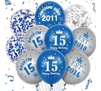 15th Birthday Decorations Balloons Boy - 40 Pcs Navy Silver 15th Set | Navy Blue Silver Awesome Since 2011 15 Happy Birthday Balloon Set for Boys 15 Years Old Party Decor