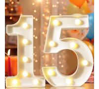 15th Birthday Decorations for Boys, Light Up Numbers, Lighted Marquee Sign for Party Wedding Anniversary Backdrop Home Wall Decor, White Number 15