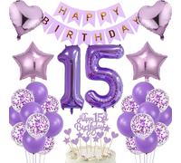 15th Birthday Decorations - Purple Balloon Set for Boy and Girl Party Gift