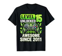 15th Birthday Gamer Level 15 Unlocked Awesome Since 2011 T-Shirt