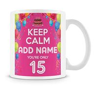15th Birthday Gift for Girls - Personalised Mug/Cup - Add Name - Keep Calm Design - Pink