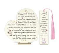 15th Birthday Gifts Inspirational for Girls Wood Desk Sign Bookmark 2PC Set Home Decoration Present Personalised Wooden Heart Plaque Ideas for 15 Year Old Girl Encourage Frirend Daughter Sister Niece
