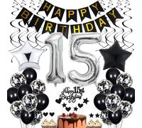 15th Birthday Party Decoration - Black & White, Boy & Girl, Cake Decoration - 15 Years