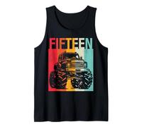15th Birthday Retro Monster Truck 15 Years Boys Girl Kids Tank Top