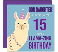 15th God Daughters Llama Birthday Card - Llamazing - Funny Llama God-Daughters Birthday Card for 15 Year old teenage Kids fifteen, fifteenth