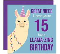 15th Great Niece Llama Birthday Card - Llamazing - Funny Llama Great-Nieces Birthday Card for 15 Year old teenage Kids fifteen, fifteenth