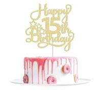15th Happy Birthday Cake Topper Gold Glitter Happy 15th Cake Topper Cheers to 15 Years for 15 Birthday Decorations 15th Bday Anniversary Party Decor for Girls Boys