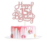 15th Happy Birthday Cake Topper Rose Gold Glitter Happy 15th Cake Topper Cheers to 15 Years for 15 Birthday Decorations 15th Bday Anniversary Party Decor for Girls Boys