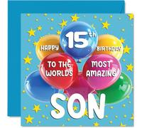 15th Son Birthday Card - World's Most Amazing Son - Happy 15th Birthday Card from Mum Dad, 145mm Age 15 Greeting Cards