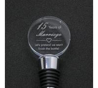 15th Wedding Anniversary Bottle Stopper, 15 Years of Marriage, Engraved Glass Wine Stopper, Crystal Anniversary (Let's Pretend We Won't Finish The Bottle)