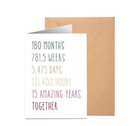 15th Wedding Anniversary Card for Couple - Crystal Themed Keepsake for Husband, Wife, Him & Her - Romantic 15 Year Card for Mum & Dad - 4.9x6.9 Inch