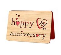 15th Wedding Anniversary Card for Wife Husband,Handmade Greeting Cards With Real Bamboo Wood,Valentines Day Gifts for Him or Her,Wooden15 years Happy Anniversary Cards for Couple