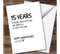 15th Wedding Anniversary Card Personalised Years Of Being Stuck With You | Custom Card Personalised Cards, For Husband, For Wife, Him, Her, Anniversary, 15th