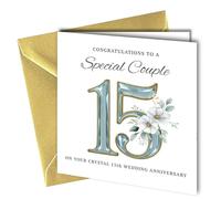 15th Wedding Anniversary Card, Unique Design, 'To a Special Couple' Congratulations Blank Inside Metalic Gold Envelope 400gsm Thick Card #1875