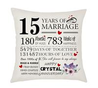 15th Wedding Anniversary Crystal Anniversary Cushion Cover - Gift for Wife or Husband - 15 Years of Marriage Keepsake Present - Elegant 45x45cm Pillow Case (15 Years of Marriage)