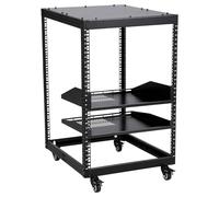 15U Open Frame Server Rack - Adjustable 23"-40" Depth, Freestanding & Wall Mount IT Rack with Lockable Casters, 1u Shelf Included, 500Lbs Capacity for Network, Servers, AV Equipment, Router & Modem