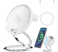 15W Foldable 3-in-1 Wireless Charger Stand, USB-C, Compatible with iPhone 12 13 14 15 16 17, Watch,Earbuds, 3.3ft Cable, White - Ideal for Side-Lying in Bed, Office & Home Use