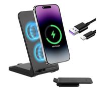 15W Foldable Wireless Charger Stand Wireless Charging Station for iPhone 15 14 13 XS XR, Android Wireless Charging Station Phone Inductive Charging Stand for Samsung Galaxy S23 S22 S21 S9 S8 Black