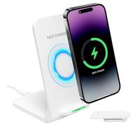 15W Foldable Wireless Charger Stand Wireless Charging Station for iPhone 17-11 XS XR, Android Wireless Charging Station Phone Inductive Charging Stand for Samsung Galaxy S23 S22 S21 S9 S8 White