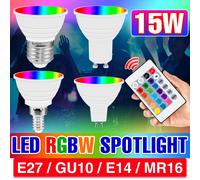 15W LED E27/E26 Light Bulb RGBW Spotlight GU10 IR Remote Control Ceiling Lamp E14 LED Chandelier Bulbs MR16 For Home Party Decor Transparent cover
