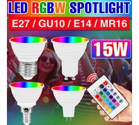 15W RGBW LED Light Bulb E27/E26 Colorful Spotlight GU10 Ceiling Lamp E14 IR Remote Control Dimmable MR16 For Home Party Decorate Milky White