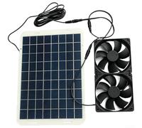 15W Solar Panel Kit with Dual 120mm Exhaust Fans for Pet House Cooling, 18V Air Circulation System, Monocrystalline Module with Long DC Cable, Black 35x24cm