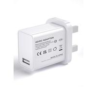 15W USB Charger UK Plug, 5V 3A White USB Plug with USB-A Port, 100-240V USB Power Adapter for Phone, Tablet, Speakers, Compact Travel USB Charger
