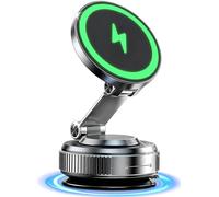 15W Wireless Charger Magnetic Car Phone Holder [Vacuum Suction Cup] Fast Charger MagSafe Car Mount, 360° Adjustable & Foldable Car Mount on Vent/Dash/Windshield, for Samsung/iPhone 16 15 14 13 12