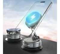 15W Wireless Charger Magnetic Maglock Phone Mount, Fast Charging Cell Phones Holder, Super Strong Vacuum Suction & Magnetic, Adjustable & Foldable 360 Degree Rotating Bracket for iPhone Mag Safe