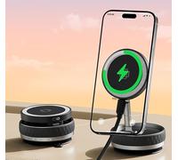 15W Wireless Charger Magnetic Phone Mount, Fast Charging Cell Phones Holder, Super Strong Vacuum Suction Magnetic, Adjustable Foldable 360 Degree Rotating Bracket for iPhone Mag Safe (Black Texture)