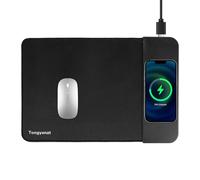15W Wireless Charging Mouse Pad, 2 in 1 Desk Pad with Non-Slip Rubber Base, Fast Qi Wireless Charger for iPhone/Computers/Home Charging Devices, 12.8 * 8.5in Mouse Pad - Black