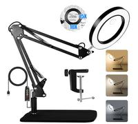 15X 10X Magnifying Glass with Light and Stand, 2 in 1 Magnifying Desk Lamp with Clamp & Base, 3 Color Modes Dimmable with Swing Arm, LED Lighted Magnifier Light for Reading, Repair, Crafts, Close Work