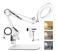 15X 10X Magnifying Glass with Light and Stand, 2 in 1 Magnifying Desk Lamp with Clamp & Base, 3 Color Modes Dimmable with Swing Arm, LED Lighted Magnifier Light for Reading, Repair, Close Work, White