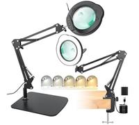 15X 30X Magnifying Glass with Light and Stand, LED Desk Lamp with Base and Clamp, 5 Color Mode, 10 Dimmable Levels, Hands-Free Magnifying Glasses for Reading, Close Work, Crafts, Jewelry