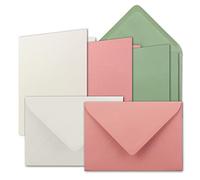 15x Card Set DIN B6 - Natural White - Dusky Pink - Eucalyptus - Folding Cards with Envelopes - 3 Colours - 12 x 17 cm & Envelopes - 12.5 x 17.5 cm
