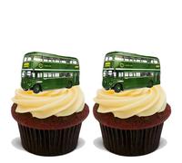 15x GREEN LONDON BUS Premium Edible Stand Up Rice Wafer Cup Cake Toppers D3 LINE