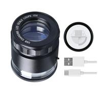 15X Jewelers Loupe with LED Light, USB Rechargeable Metal Magnifier with Detachable Reticle Scale, 25mm Viewing Area, Adjustable Focus Eye Loupe for Jewelry, Gems, Coins & Watches