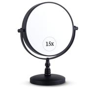 15X Magnifying Dressing Table Mirror for Makeup - Double Sided 15X/1X, Free Standing Mirror for Vanity and Bathroom - 15cm Wide & 23cm Tall (Black)