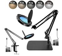 15X Magnifying Glass Desk Lamp with Clamp and Base, Real Glass Lens, 84 LEDs, 5 Color Modes Dimmable, Led Lamp Magnifier with Dust Cover, Clean Cloth, for Seniors, Crafters, Hobbyists