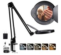 15X Magnifying Glass Desk Lamp with Clamp, Real Glass Lens with Dust Cover, 84 LEDs, 5 Color Modes, 10 Brightness Dimmable, Long Flexible Swing Arm Magnifier for Reading, Crafting, Repair, Close Works