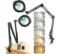 15X Magnifying Glass with Light, Stand & Clamp, Ultra Long 3-Section Swing Arm LED Magnifying Lamp, Dimmable with 5 Color Modes, Hands Free Desk Lamp for Workbench, Repair, Close-Up Work