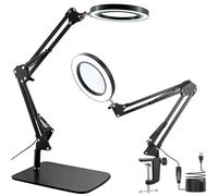15X Magnifying Glass with Light, Table Lamp with Stand and Clamp, 2-in-1 LED Desk Lamp with Magnifier, 3 Color Modes, 72 LEDs, Real Glass Lens for Close Works, Craft, Hobby, Painting, Reading, Repair